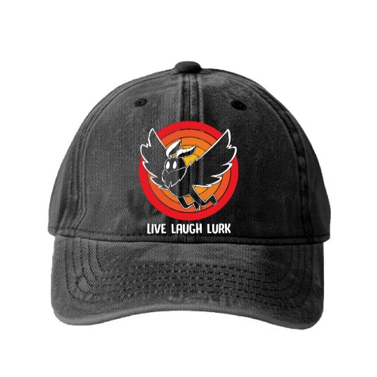 Funny Cryptid Live Laugh Lurk Mothman Washed Denim Baseball Caps