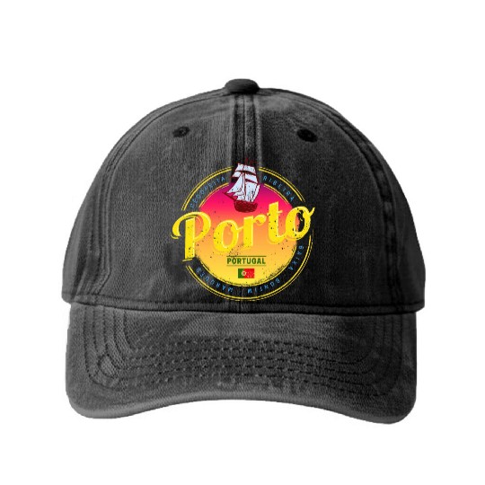Porto in Portugal Ship Retro Sunset Vintage Washed Denim Baseball Caps