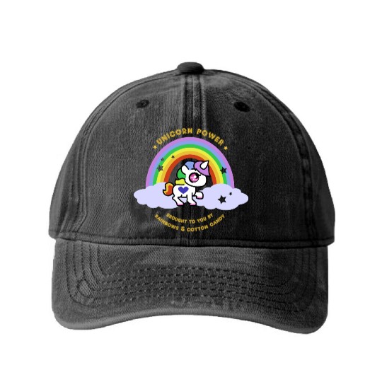 Unicorn Power by Rainbows and Cotton Candy Washed Denim Baseball Caps