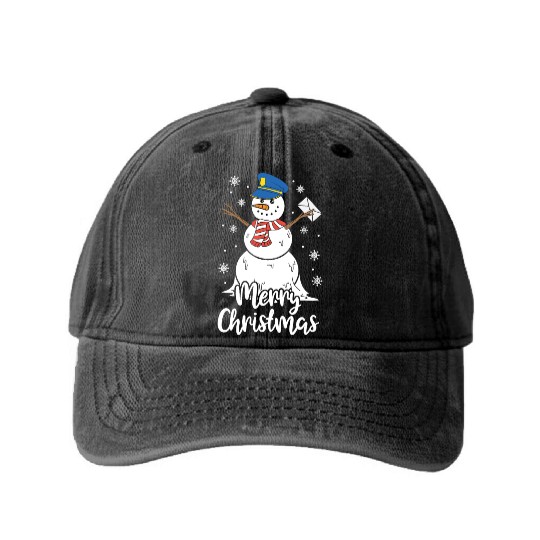 Christmas Funny Postman Mailman Snowman Xmas Gift Washed Denim Baseball Caps