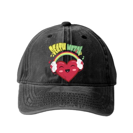 Death Metal Cute Heart Washed Denim Baseball Caps