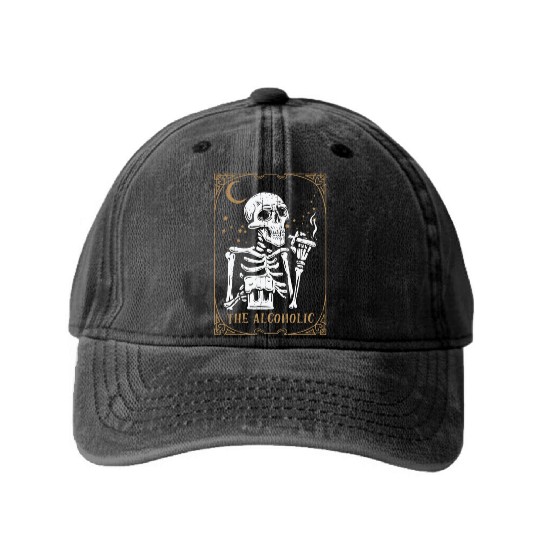 Tarot Card Occult Club Gothic Vice Drinker Alcohol Washed Denim Baseball Caps