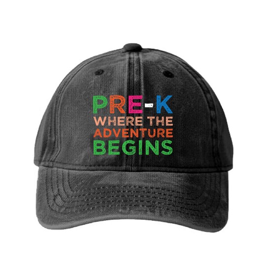 Pre-K Adventure Begins Graduation Preschooler Gift Washed Denim Baseball Caps