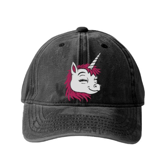 Cartoon face happy unicorn Washed Denim Baseball Caps