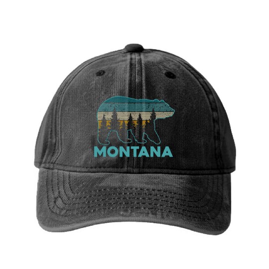 Montana Vintage Grizzly Bear Nature Hiking Souveni Washed Denim Baseball Caps