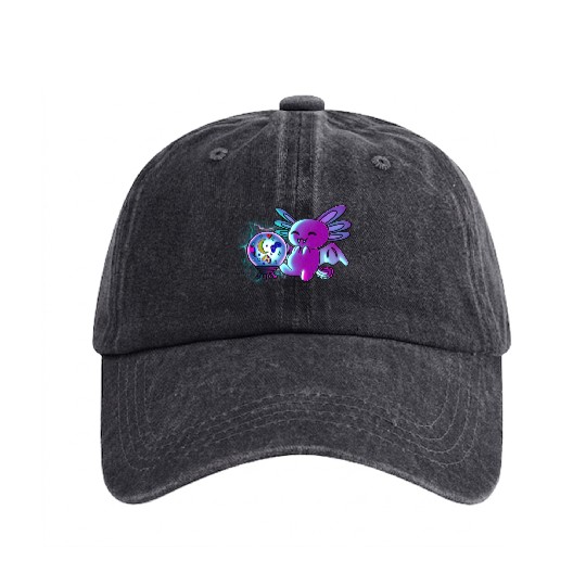 Axolotl Vampire Crystal Ball Washed Denim Baseball Caps