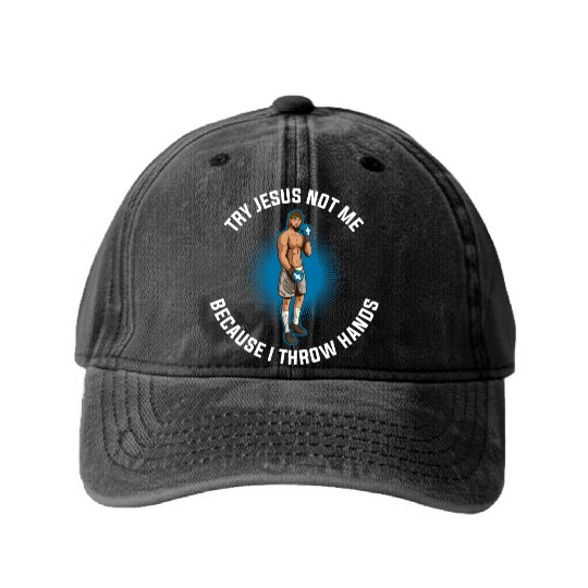Try Jesus Not Me Funny Jesus Gift Washed Denim Baseball Caps