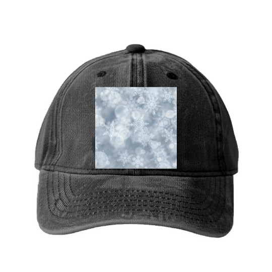 Grey White Snowflakes Pattern Washed Denim Baseball Caps
