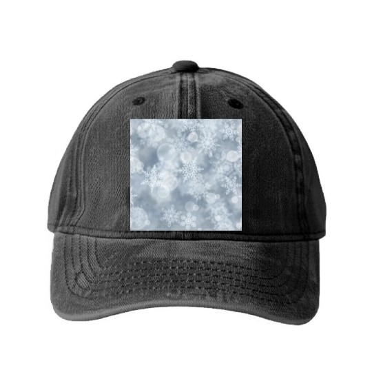 Grey White Snowflakes Pattern Washed Denim Baseball Caps