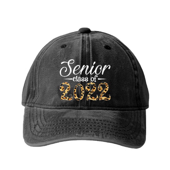 Senior Class Of 2022 Leopard Print Washed Denim Baseball Caps