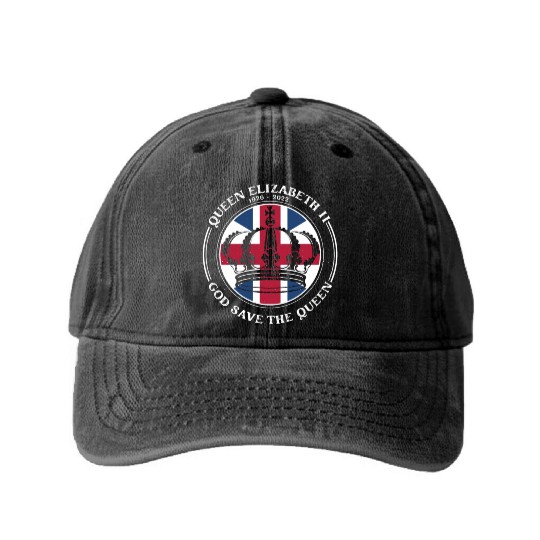 UK British Queen Elizabeth II God Save The Queen Washed Denim Baseball Caps