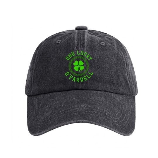 One Lucky O'Farrell Irish Family Four Leaf Clover Washed Denim Baseball Caps