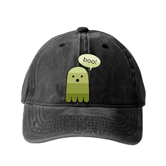 Olive Green Boo Ghost Halloween Washed Denim Baseball Caps