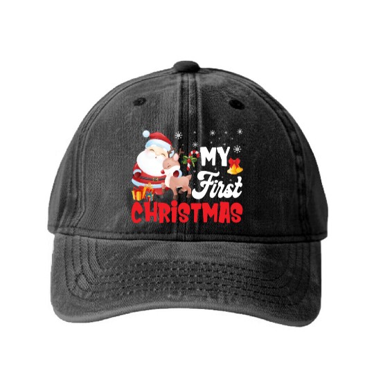 My First Christmas Newborn Baby Washed Denim Baseball Caps