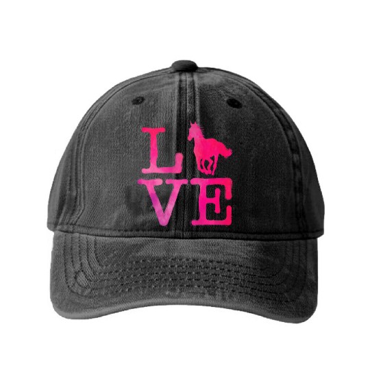 I Love Horse Watercolor Horses Riding Racing Gifts Washed Denim Baseball Caps