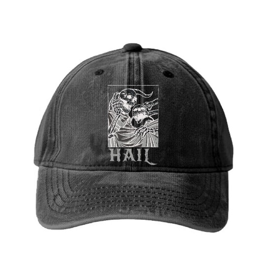 Skeleton Bones Tarot Card Occult Hail Gothic Washed Denim Baseball Caps