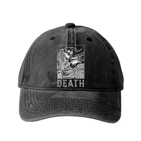 Skeleton Bones Tarot Card Occult Death Gothic Washed Denim Baseball Caps