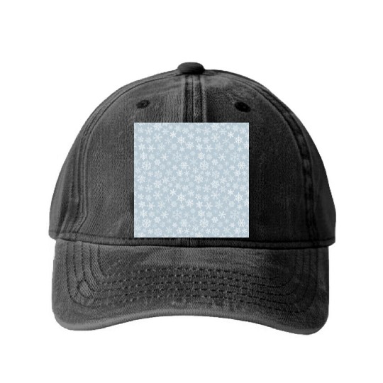 Modern Grey Snowflakes Pattern Washed Denim Baseball Caps