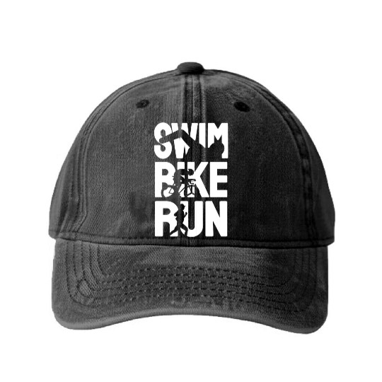 Swim Bike Run Washed Denim Baseball Caps
