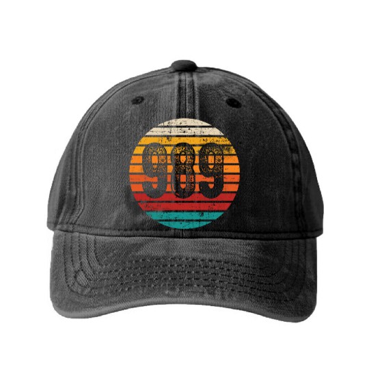 Distressed Vintage Sunset 989 Area Code Washed Denim Baseball Caps