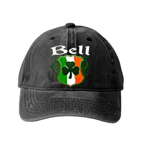 Bell Irish Surname Ireland Flag Shield Shamrock Washed Denim Baseball Caps