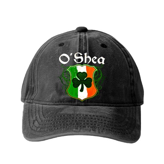 O'Shea Irish Surname Ireland Flag Shield Shamrock Washed Denim Baseball Caps