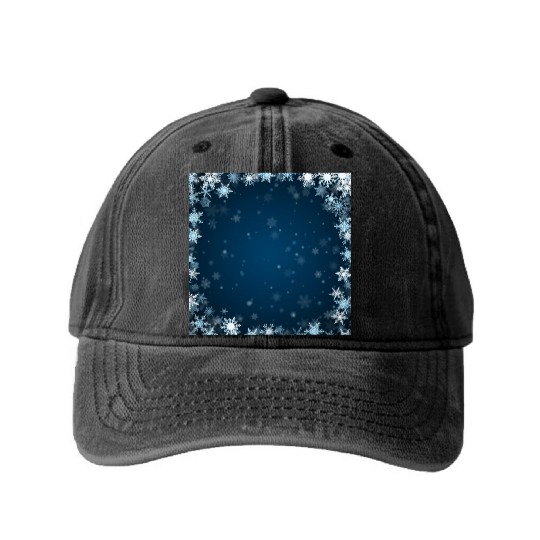 Navy Blue White Snowflakes Pattern Washed Denim Baseball Caps