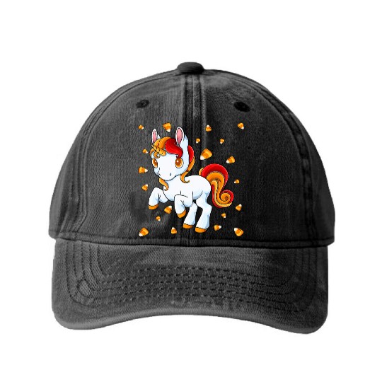Halloween Unicorn Pony Candy Corn Halloween Washed Denim Baseball Caps