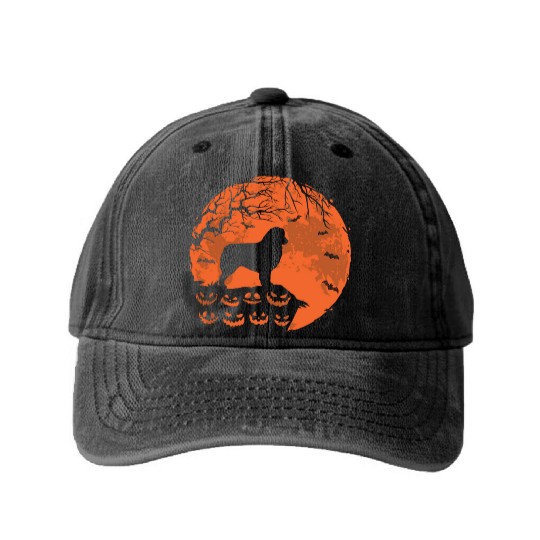 Australian Shepherd And Moon Halloween Dog Lover Washed Denim Baseball Caps