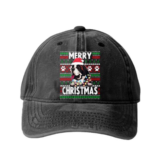 Saint Bernard Christmas Lights Dog Lovers Xmas Paj Washed Denim Baseball Caps