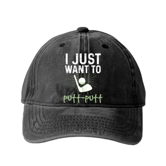 Funny Goofy Mini Golf Quotes Putt Putt Legend Washed Denim Baseball Caps