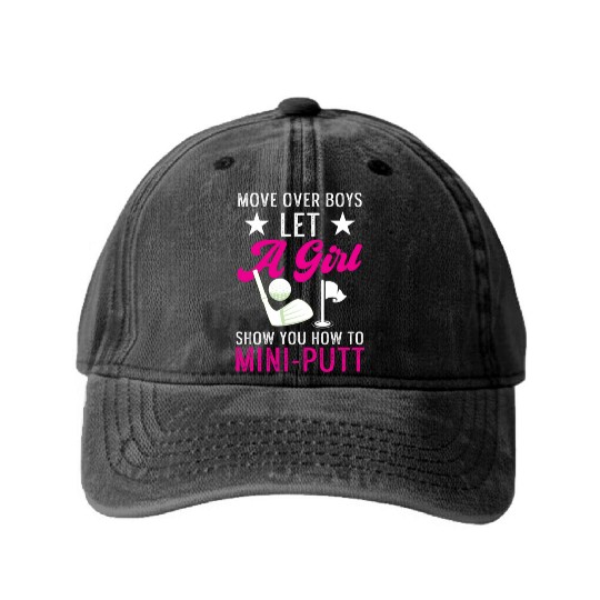 Funny Goofy Mini Golf Quotes Putt Putt Legend Washed Denim Baseball Caps