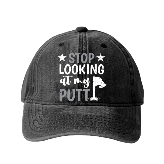 Funny Goofy Mini Golf Quotes Putt Putt Legend Washed Denim Baseball Caps
