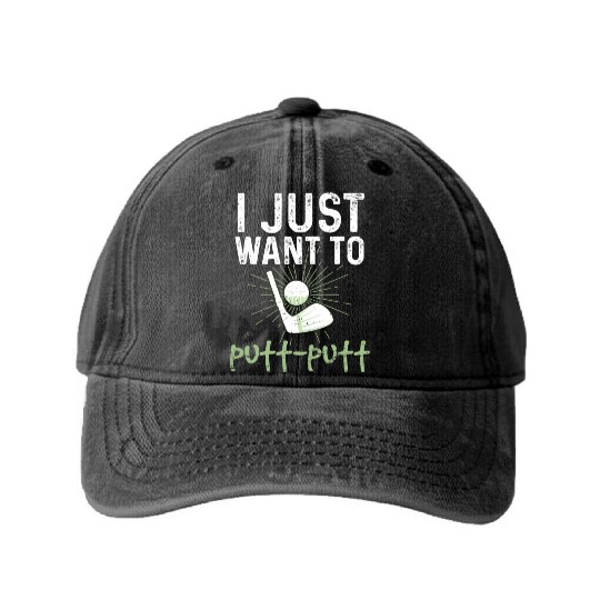 Funny Goofy Mini Golf Quotes Putt Putt Legend Washed Denim Baseball Caps