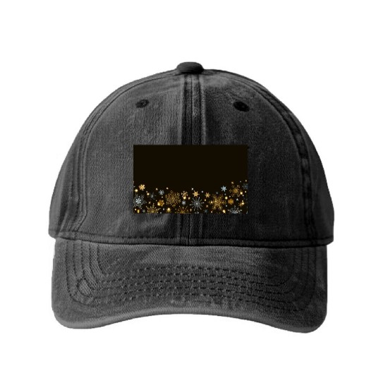 Elegant Snowflakes Black Gold Silver Washed Denim Baseball Caps