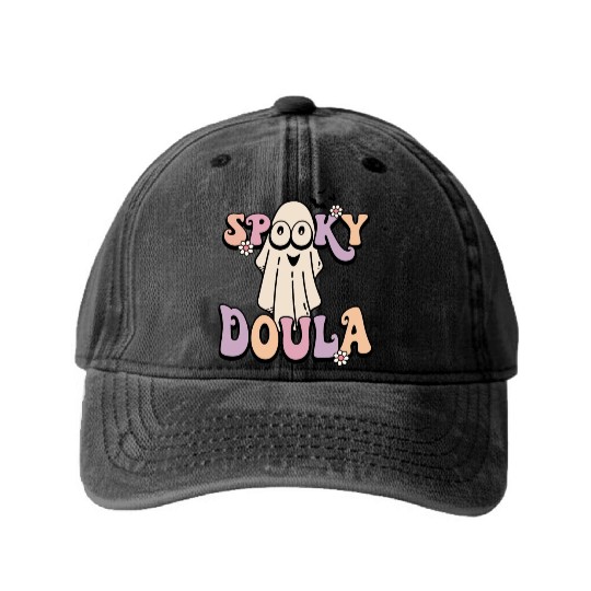 Cute Spooky Doula Halloween Retro Washed Denim Baseball Caps