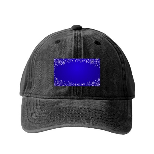 Modern Navy Blue Snowflakes Pattern Washed Denim Baseball Caps
