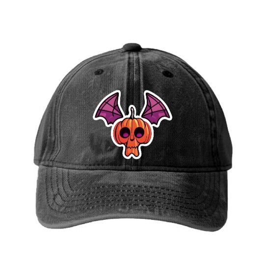 Bat Pumpkin Halloween Washed Denim Baseball Caps