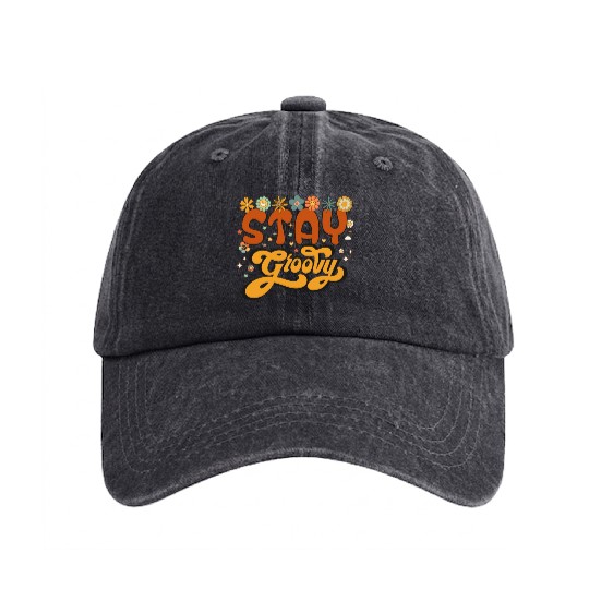 Retro stay groovy, Cute halloween , Thanksgiving Washed Denim Baseball Caps