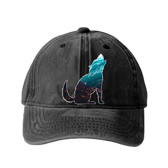 The Wilderness calls Wolf Mountains Forest Nature Washed Denim Baseball Caps
