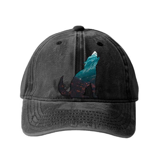 The Wilderness calls Wolf Forest Mountains Nature Washed Denim Baseball Caps