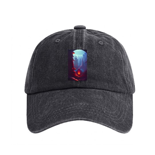 Alien planet landscape Washed Denim Baseball Caps