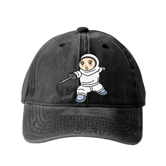 Cartoon kid fencing Washed Denim Baseball Caps