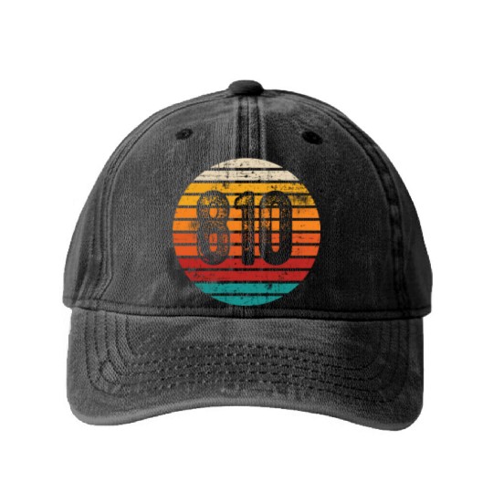 Distressed Vintage Sunset 810 Area Code Washed Denim Baseball Caps