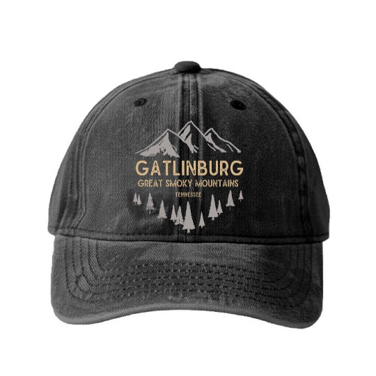 Gatlinburg Tennessee Great Smoky Mountains Vintage Washed Denim Baseball Caps