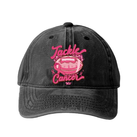 American Football Tackle Breast Cancer Awareness Washed Denim Baseball Caps