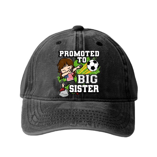 Promoted To Big Sister Soccer Player American Flag Washed Denim Baseball Caps
