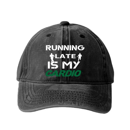 Running Lover Quote Cardio Exercise Washed Denim Baseball Caps
