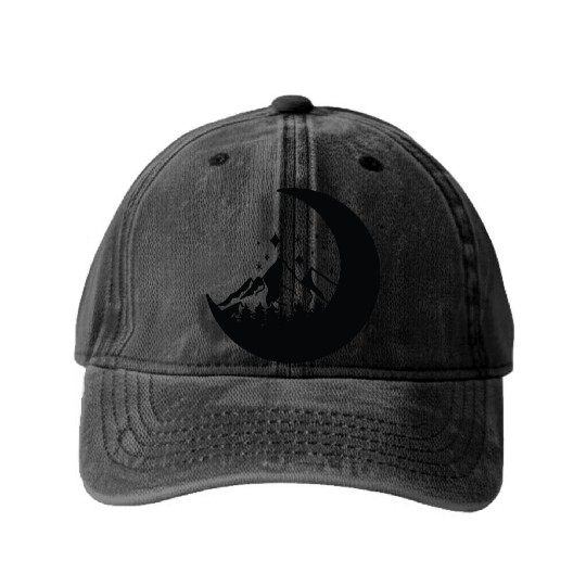 Mountains in the moon Full moon Washed Denim Baseball Caps