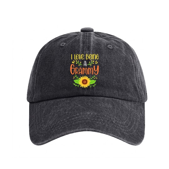 I Love Being A Grammy Floral Grandma Mothers Day Washed Denim Baseball Caps